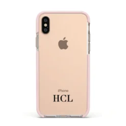 Personalised Black Initials Bottom Clear Custom Apple IPhone Case -CaseCraze Store Personalised Black Initials Bottom Clear Custom Apple iPhone Xs Impact Case Pink Edge on Gold Phone