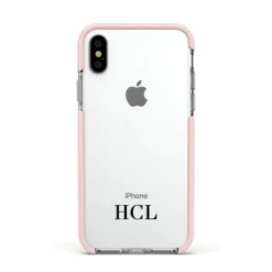 Personalised Black Initials Bottom Clear Custom Apple IPhone Case -CaseCraze Store Personalised Black Initials Bottom Clear Custom Apple iPhone Xs Impact Case Pink Edge on Silver Phone