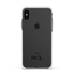 Personalised Black Initials Bottom Clear Custom Apple IPhone Case -CaseCraze Store Personalised Black Initials Bottom Clear Custom Apple iPhone Xs Impact Case White Edge on Black Phone