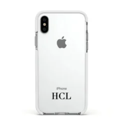 Personalised Black Initials Bottom Clear Custom Apple IPhone Case -CaseCraze Store Personalised Black Initials Bottom Clear Custom Apple iPhone Xs Impact Case White Edge on Silver Phone