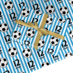 Personalised Blue White Football Birthday Wrapping Paper
