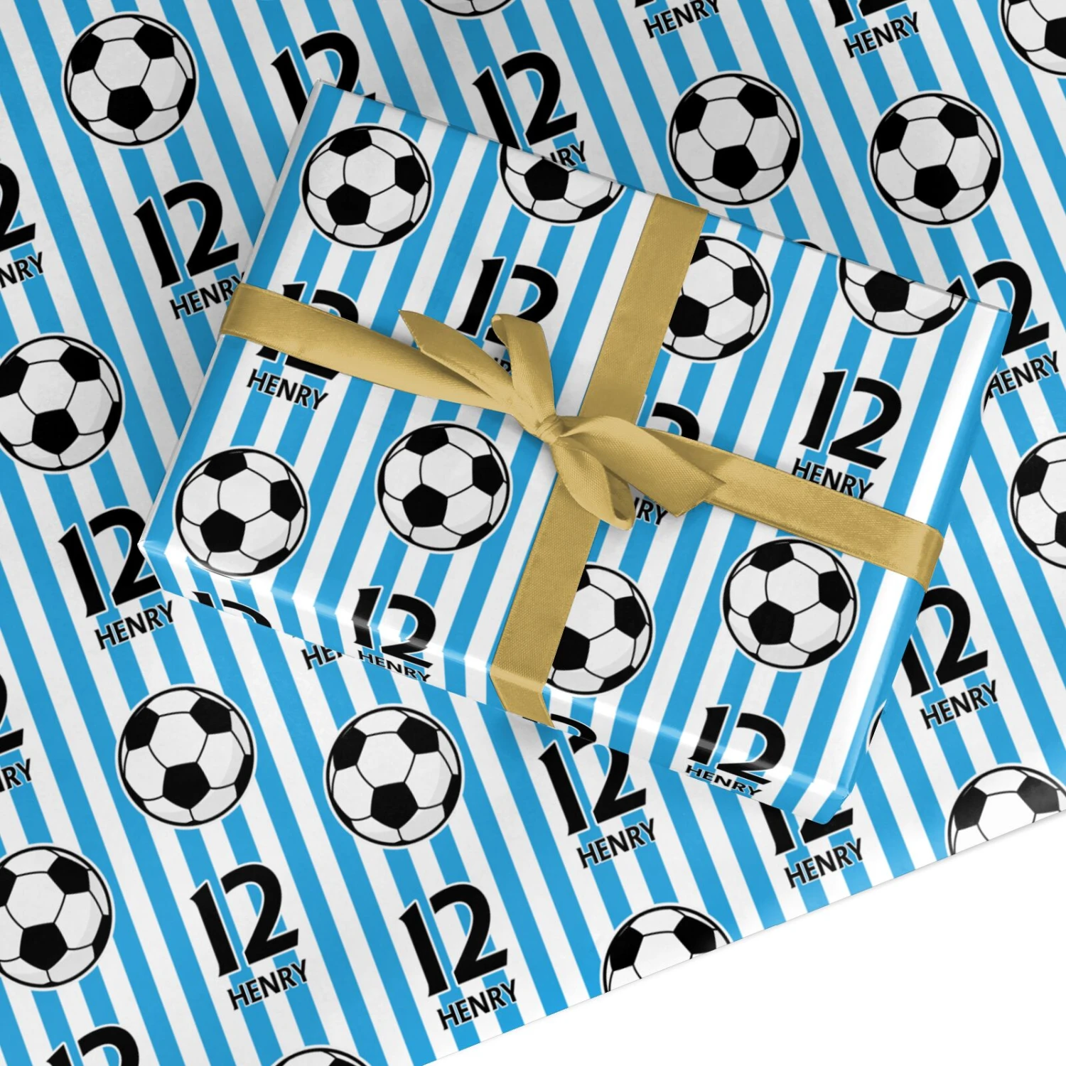 Personalised Blue White Football Birthday Wrapping Paper 1 Personalised Blue White Football Birthday Wrapping Paper