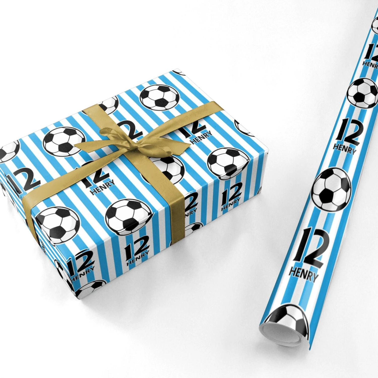 Personalised Blue White Football Birthday Wrapping Paper 3 Personalised Blue White Football Birthday Wrapping Paper - Image 3