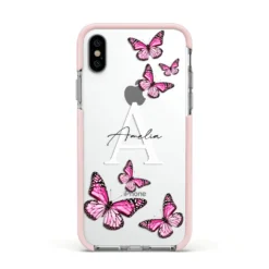 Personalised Butterfly IPhone Case 35 Personalised Butterfly IPhone Case -CaseCraze Store Personalised Butterfly Apple iPhone Xs Impact Case Pink Edge on Silver Phone