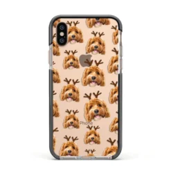 Personalised Christmas Dog Antler IPhone Case -CaseCraze Store Personalised Christmas Dog Antler Apple iPhone Xs Impact Case Black Edge on Gold Phone