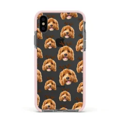 Personalised Christmas Dog Antler IPhone Case -CaseCraze Store Personalised Christmas Dog Antler Apple iPhone Xs Impact Case Pink Edge on Black Phone