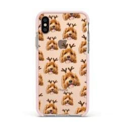 Personalised Christmas Dog Antler IPhone Case -CaseCraze Store Personalised Christmas Dog Antler Apple iPhone Xs Impact Case Pink Edge on Gold Phone