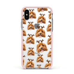 Personalised Christmas Dog Antler IPhone Case -CaseCraze Store Personalised Christmas Dog Antler Apple iPhone Xs Impact Case Pink Edge on Silver Phone