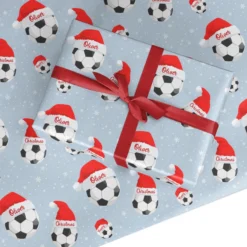 Personalised Christmas Football Santa Hat Wrapping Paper