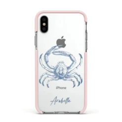Personalised Crab IPhone Case -CaseCraze Store Personalised Crab Apple iPhone Xs Impact Case Pink Edge on Silver Phone