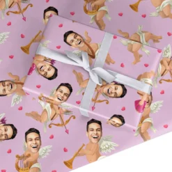 Personalised Cupid Photo Face Valentines Day Wrapping Paper