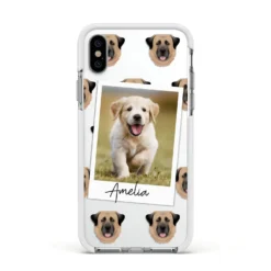 Personalised Dog Photo IPhone Case -CaseCraze Store Personalised Dog Photo Apple iPhone Xs Impact Case White Edge on Silver Phone