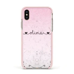 Personalised Faux Glitter & Marble Name Apple IPhone Case -CaseCraze Store Personalised Faux Glitter Marble Name Apple iPhone Xs Impact Case Pink Edge on Gold Phone