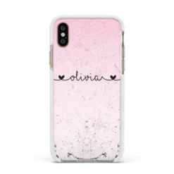 Personalised Faux Glitter & Marble Name Apple IPhone Case -CaseCraze Store Personalised Faux Glitter Marble Name Apple iPhone Xs Impact Case White Edge on Gold Phone