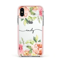 Personalised Flowers IPhone Case 38 Personalised Flowers IPhone Case -CaseCraze Store Personalised Flowers Apple iPhone Xs Impact Case Pink Edge on Silver Phone
