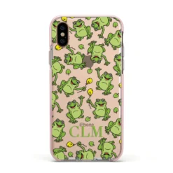Personalised Frog Initials Clear Apple IPhone Case -CaseCraze Store Personalised Frog Initials Apple iPhone Xs Impact Case Pink Edge on Gold Phone