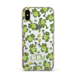 Personalised Frog Initials Clear Apple IPhone Case -CaseCraze Store Personalised Frog Initials Apple iPhone Xs Impact Case Pink Edge on Silver Phone