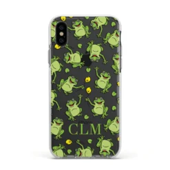 Personalised Frog Initials Clear Apple IPhone Case -CaseCraze Store Personalised Frog Initials Apple iPhone Xs Impact Case White Edge on Black Phone