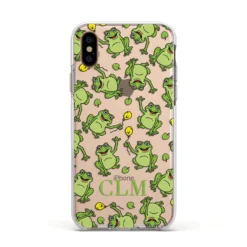 Personalised Frog Initials Clear Apple IPhone Case -CaseCraze Store Personalised Frog Initials Apple iPhone Xs Impact Case White Edge on Gold Phone