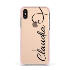 Personalised Heart Name IPhone Case -CaseCraze Store Personalised Heart Name Apple iPhone Xs Impact Case Pink Edge on Gold Phone