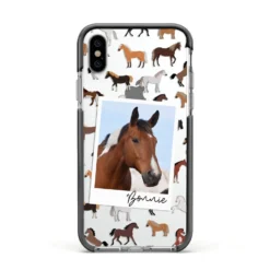 Personalised Horse Photo IPhone Case -CaseCraze Store Personalised Horse Photo Apple iPhone Xs Impact Case Black Edge on Silver Phone