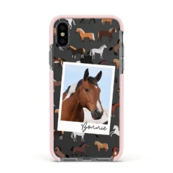Personalised Horse Photo IPhone Case -CaseCraze Store Personalised Horse Photo Apple iPhone Xs Impact Case Pink Edge on Black Phone