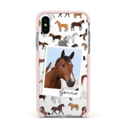 Personalised Horse Photo IPhone Case -CaseCraze Store Personalised Horse Photo Apple iPhone Xs Impact Case Pink Edge on Silver Phone