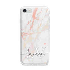 Personalised Initial Pink Marble IPhone Case -CaseCraze Store Personalised Initial Pink Marble iPhone 7 Bumper Case on Silver iPhone