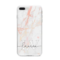 Personalised Initial Pink Marble IPhone Case -CaseCraze Store Personalised Initial Pink Marble iPhone 8 Plus Bumper Case on Silver iPhone