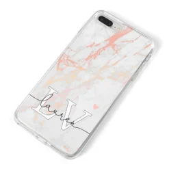 Personalised Initial Pink Marble IPhone Case -CaseCraze Store Personalised Initial Pink Marble iPhone 8 Plus Bumper Case on Silver iPhone Alternative Image