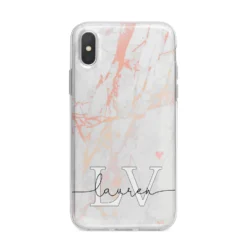 Personalised Initial Pink Marble IPhone Case -CaseCraze Store Personalised Initial Pink Marble iPhone X Bumper Case on Silver iPhone Alternative Image 1