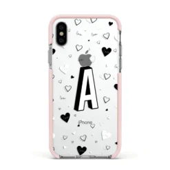 Personalised Love Alphabet IPhone Case -CaseCraze Store Personalised Love Alphabet Apple iPhone Xs Impact Case Pink Edge on Silver Phone