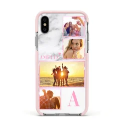 Personalised Marble Photo Collage IPhone Case -CaseCraze Store Personalised Marble Photo Collage Apple iPhone Xs Impact Case Pink Edge on Silver Phone
