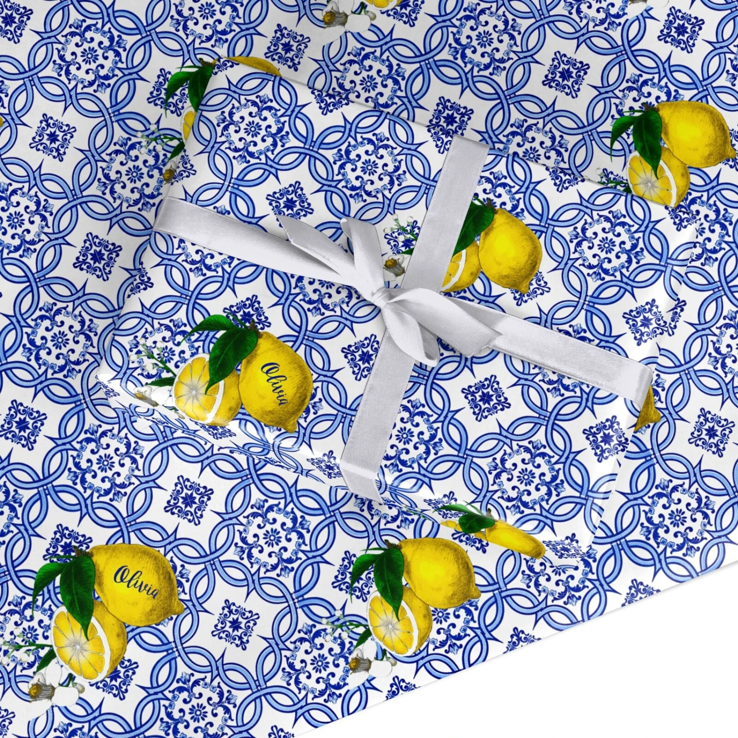 Personalised Mediterranean Tiles And Lemons Wrapping Paper 1 Personalised Mediterranean Tiles And Lemons Wrapping Paper