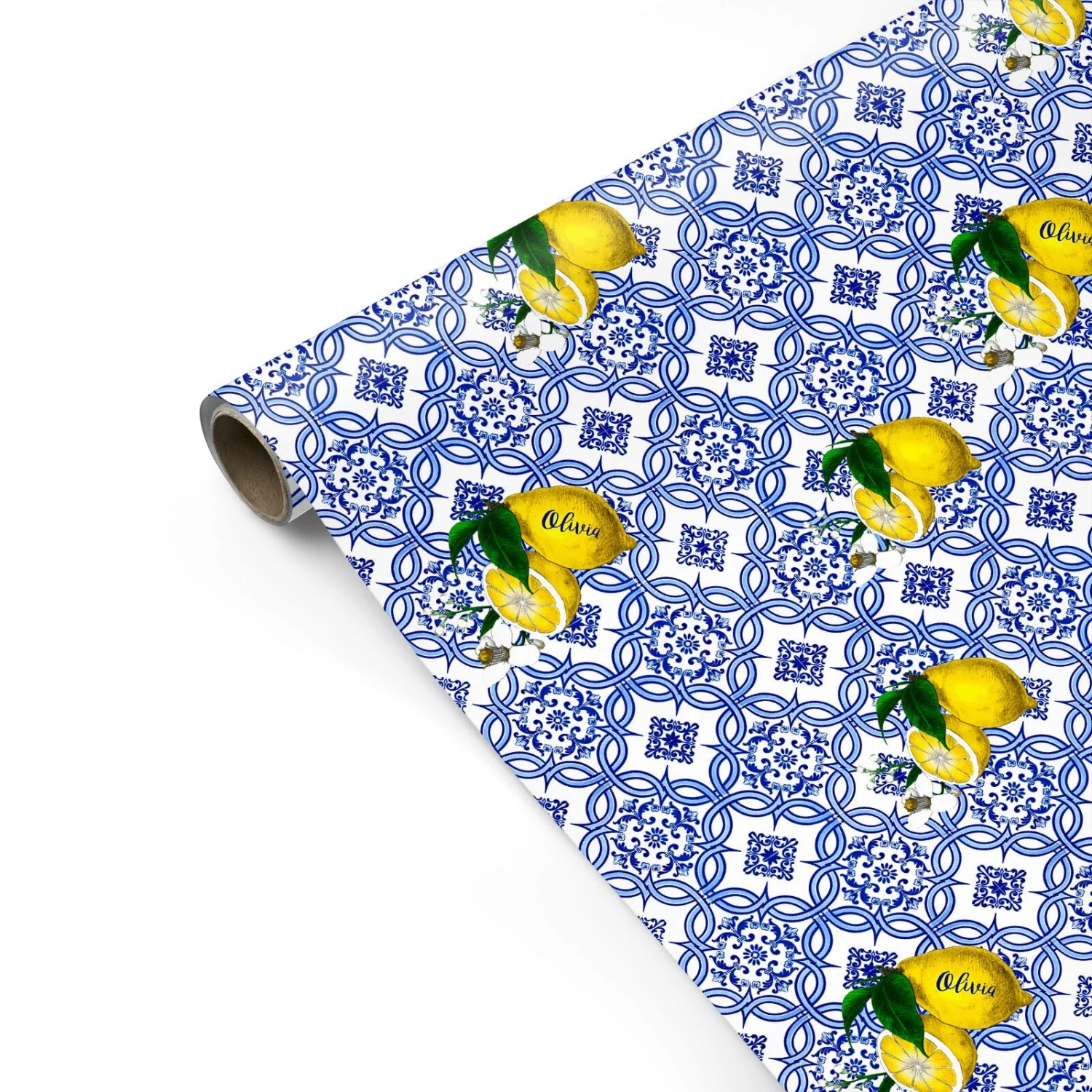 Personalised Mediterranean Tiles And Lemons Wrapping Paper 2 Personalised Mediterranean Tiles And Lemons Wrapping Paper - Image 2