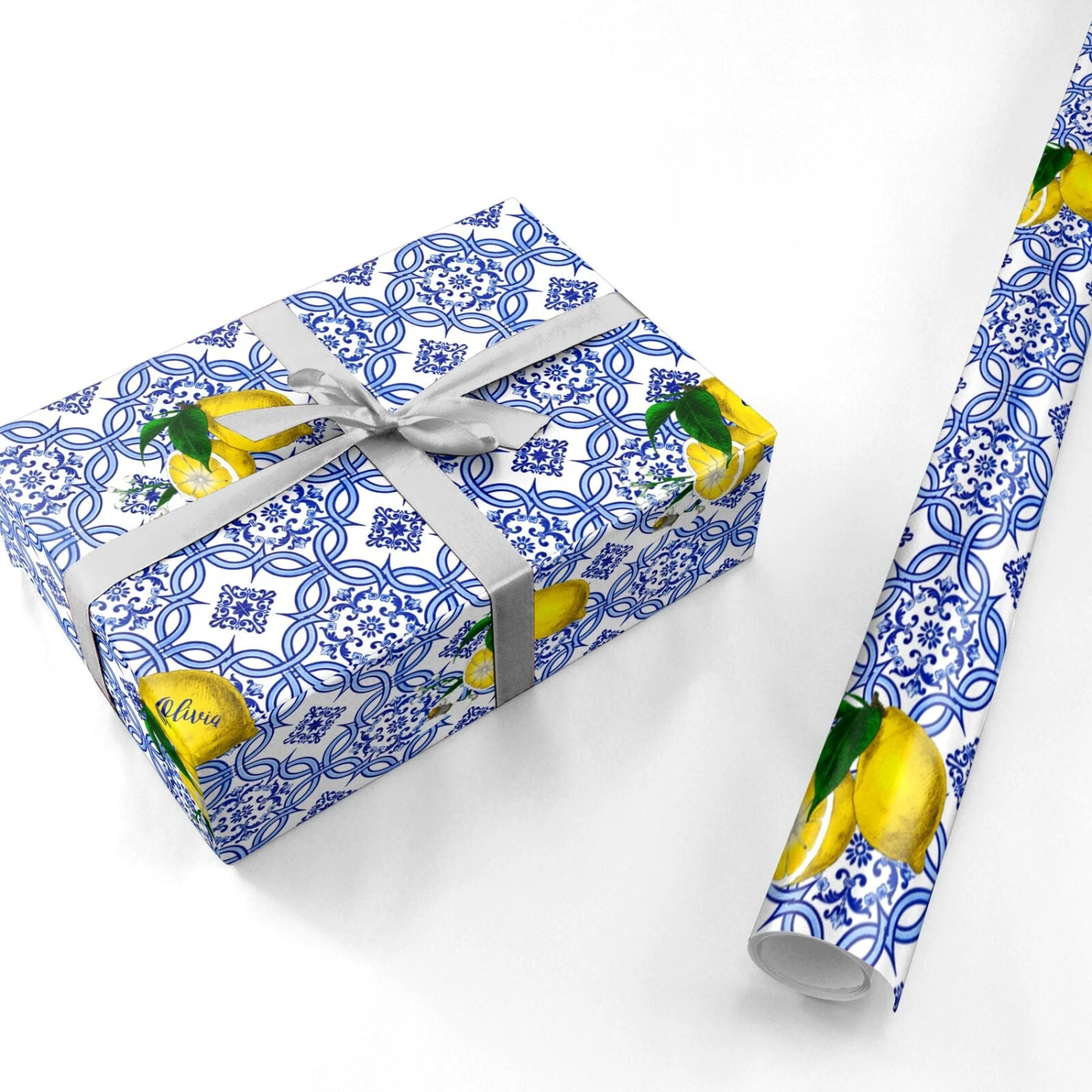 Personalised Mediterranean Tiles And Lemons Wrapping Paper 3 Personalised Mediterranean Tiles And Lemons Wrapping Paper - Image 3