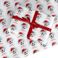 Personalised Merry Christmas Boys Football Santa Hat Wrapping Paper