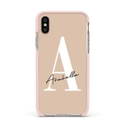 Personalised Nude Colour Initial IPhone Case -CaseCraze Store Personalised Nude Colour Initial Apple iPhone Xs Impact Case Pink Edge on Gold Phone