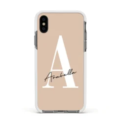 Personalised Nude Colour Initial IPhone Case -CaseCraze Store Personalised Nude Colour Initial Apple iPhone Xs Impact Case White Edge on Black Phone