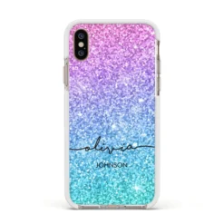 Personalised Ombre Glitter With Names IPhone Case -CaseCraze Store Personalised Ombre Glitter with Names Apple iPhone Xs Impact Case White Edge on Gold Phone