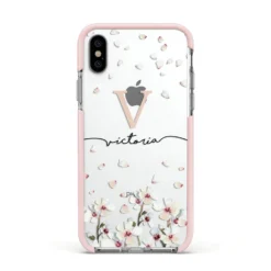Personalised Petals IPhone Case 38 Personalised Petals IPhone Case -CaseCraze Store Personalised Petals Apple iPhone Xs Impact Case Pink Edge on Silver Phone