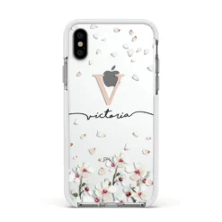 Personalised Petals IPhone Case 35 Personalised Petals IPhone Case -CaseCraze Store Personalised Petals Apple iPhone Xs Impact Case White Edge on Silver Phone