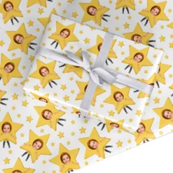Personalised Photo Face Christmas Star Wrapping Paper