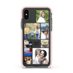 Personalised Photo Grid IPhone Case -CaseCraze Store Personalised Photo Grid Apple iPhone Xs Impact Case Pink Edge on Black Phone