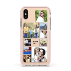 Personalised Photo Grid IPhone Case -CaseCraze Store Personalised Photo Grid Apple iPhone Xs Impact Case Pink Edge on Gold Phone