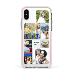 Personalised Photo Grid IPhone Case -CaseCraze Store Personalised Photo Grid Apple iPhone Xs Impact Case Pink Edge on Silver Phone