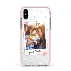 Personalised Photo Love Hearts IPhone Case -CaseCraze Store Personalised Photo Love Hearts Apple iPhone Xs Impact Case Pink Edge on Silver Phone
