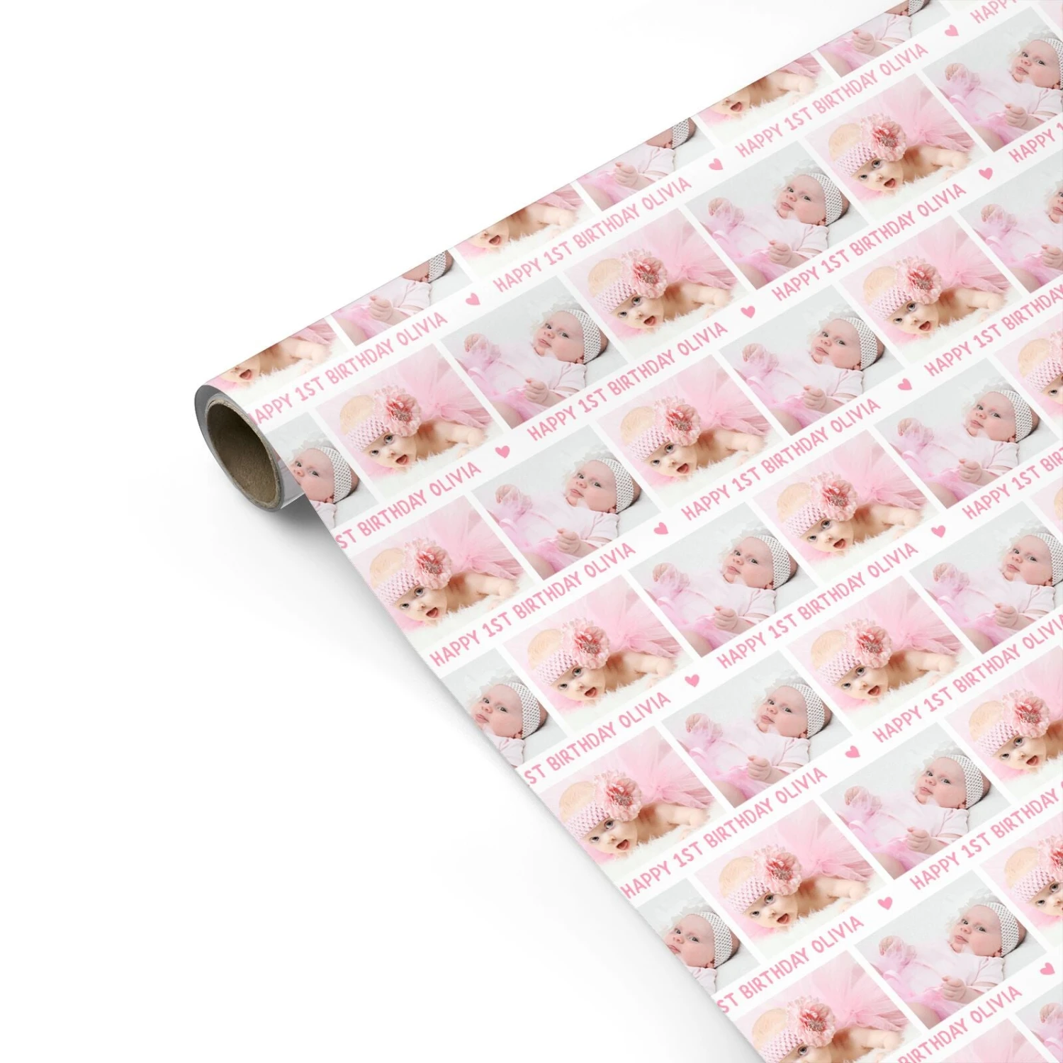 Personalised Pink 1st Birthday Print With Photo And Name Wrapping Paper 2 Personalised Pink 1st Birthday Print With Photo And Name Wrapping Paper - Image 2