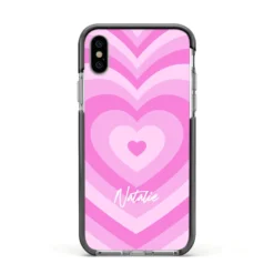 Personalised Pink Heart IPhone Case -CaseCraze Store Personalised Pink Heart Apple iPhone Xs Impact Case Black Edge on Silver Phone
