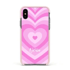 Personalised Pink Heart IPhone Case -CaseCraze Store Personalised Pink Heart Apple iPhone Xs Impact Case Pink Edge on Black Phone